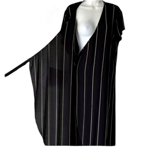 LOFT Wrap Dress with White Stripes and belt - Picture 10 of 15
